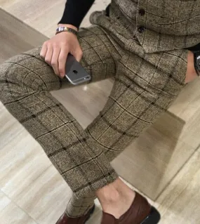 Boutique di moda Pantaloni da uomo daffari di alta qualità a griglia spessa Pantaloni da uomo e da sposo Pantaloni da uomo Pant