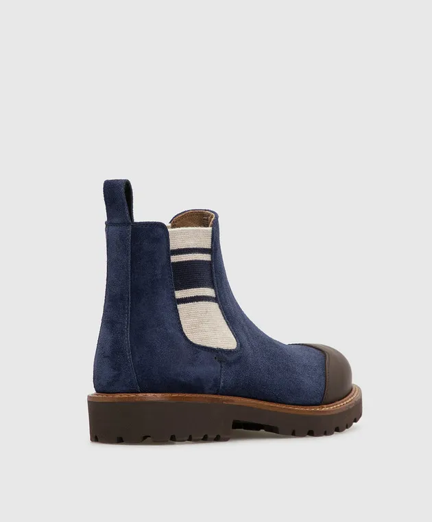 Brunello Cucinelli Chelsea per bambini in pelle scamosciata blu BVEGMZG109