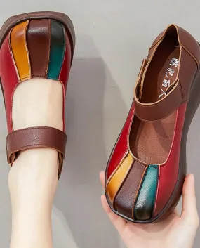 Delle donne del Cuoio Genuino Zeppe Scarpe 2022 Primavera Stile Britannico Colori Misti Retro Fatti A Mano Punta Rotonda Slip On