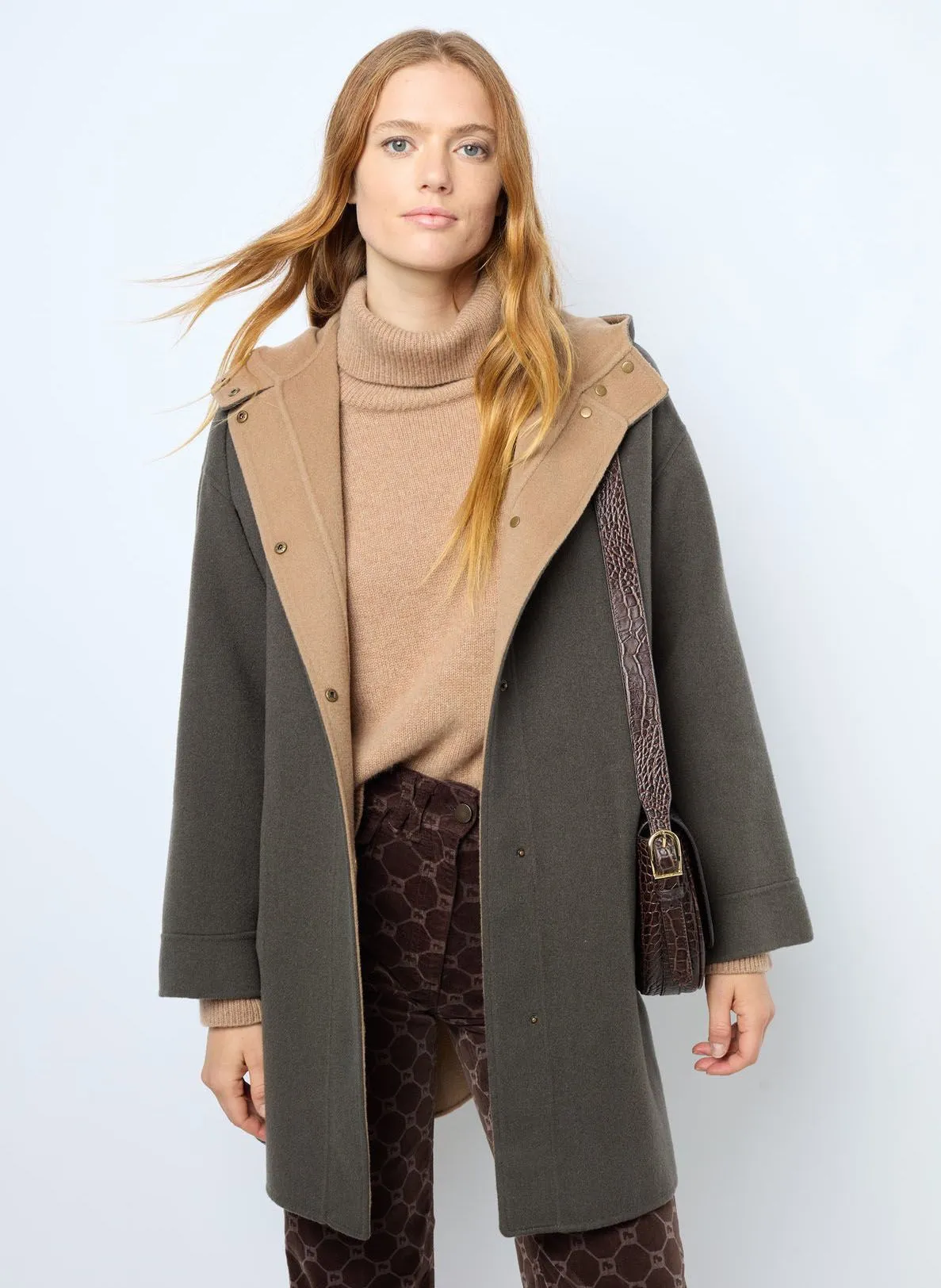  GERARD DAREL   LANE - Cappotto a collo alto reversibile in lana | Kaki