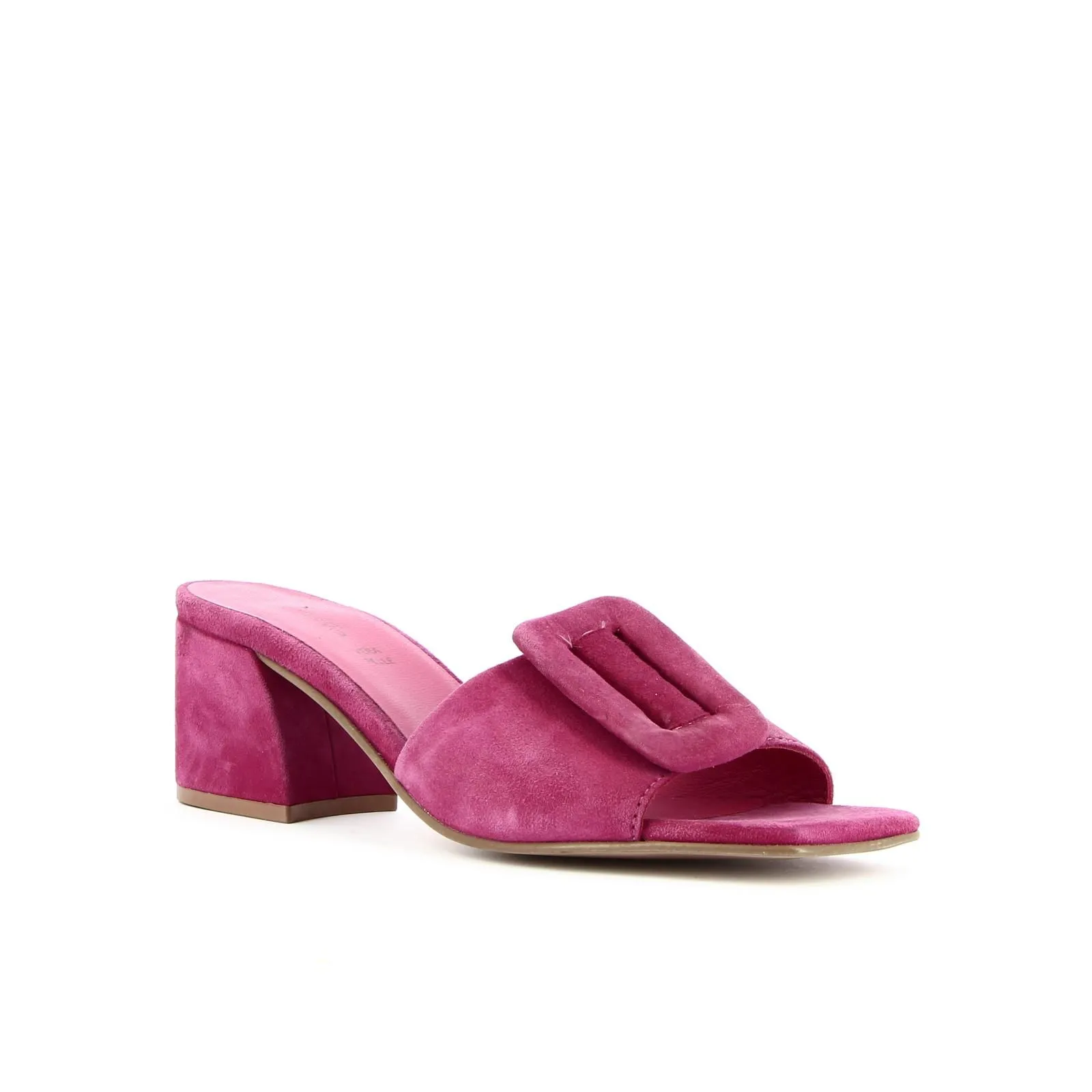 Mules in pelle scamosciata fucsia con tacco largo