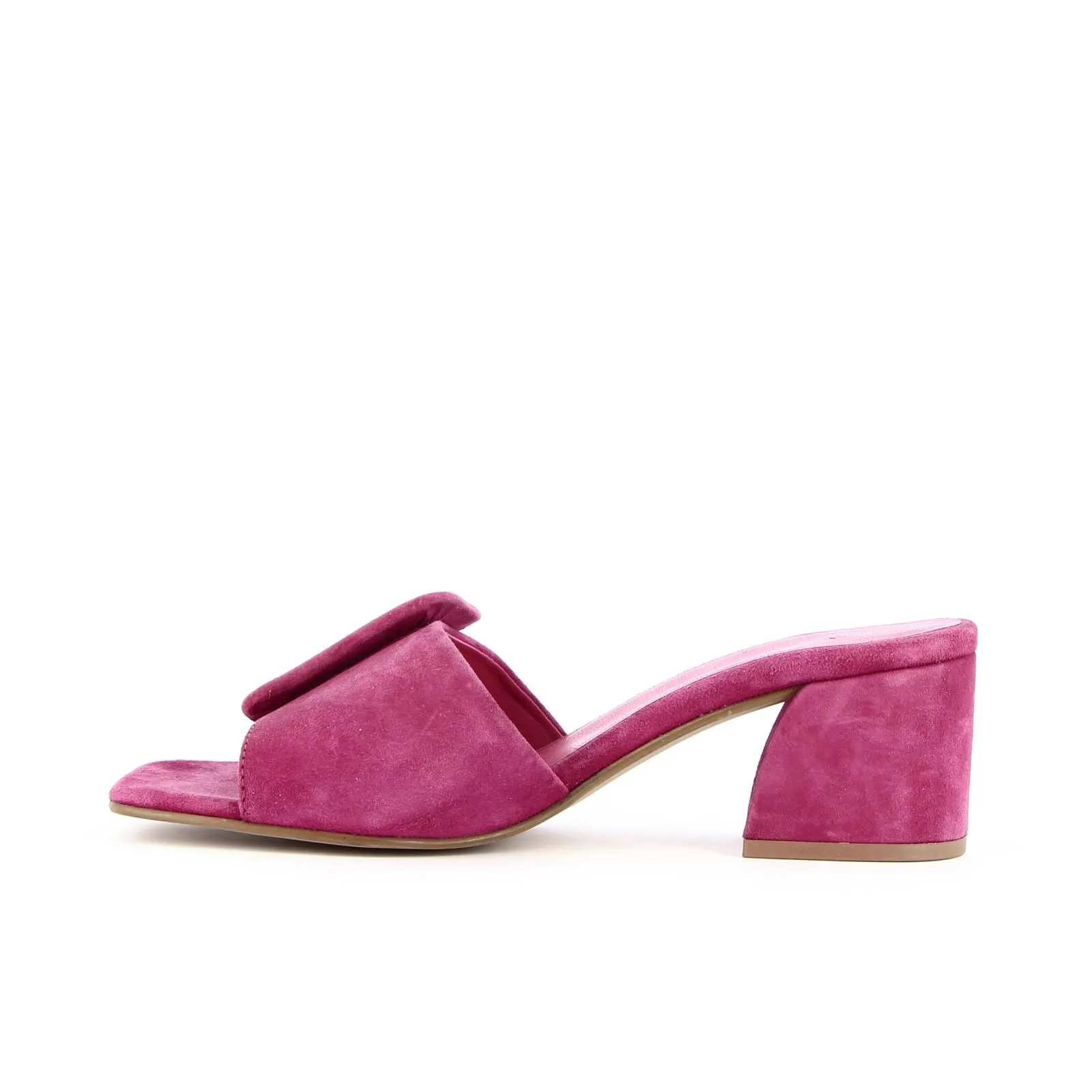 Mules in pelle scamosciata fucsia con tacco largo