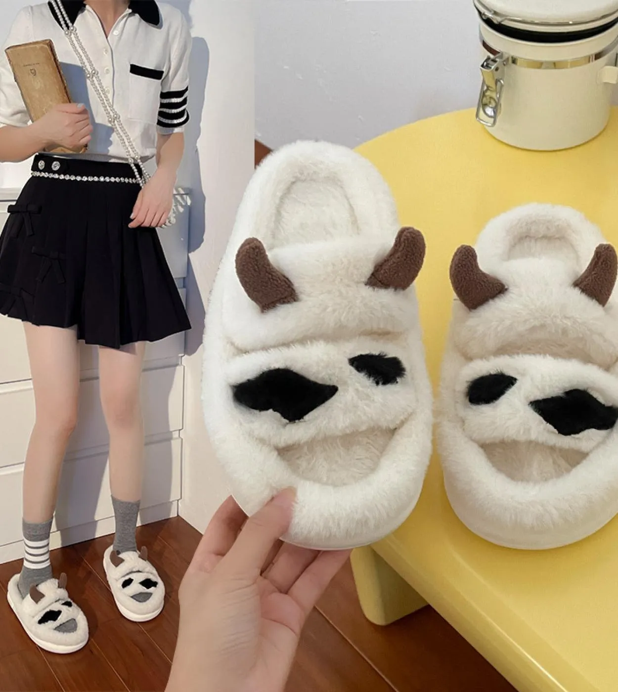 Nuove pantofole in peluche con una sola parola con fondo spesso Abbigliamento esterno da donna Pantofole da donna in cotone per