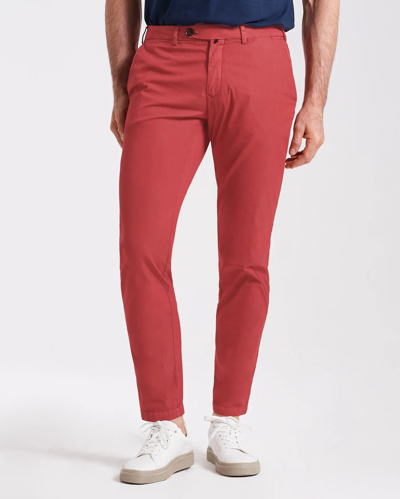 Pantalone chino in popeline di cotone leggero rosso ciliegia slim fit