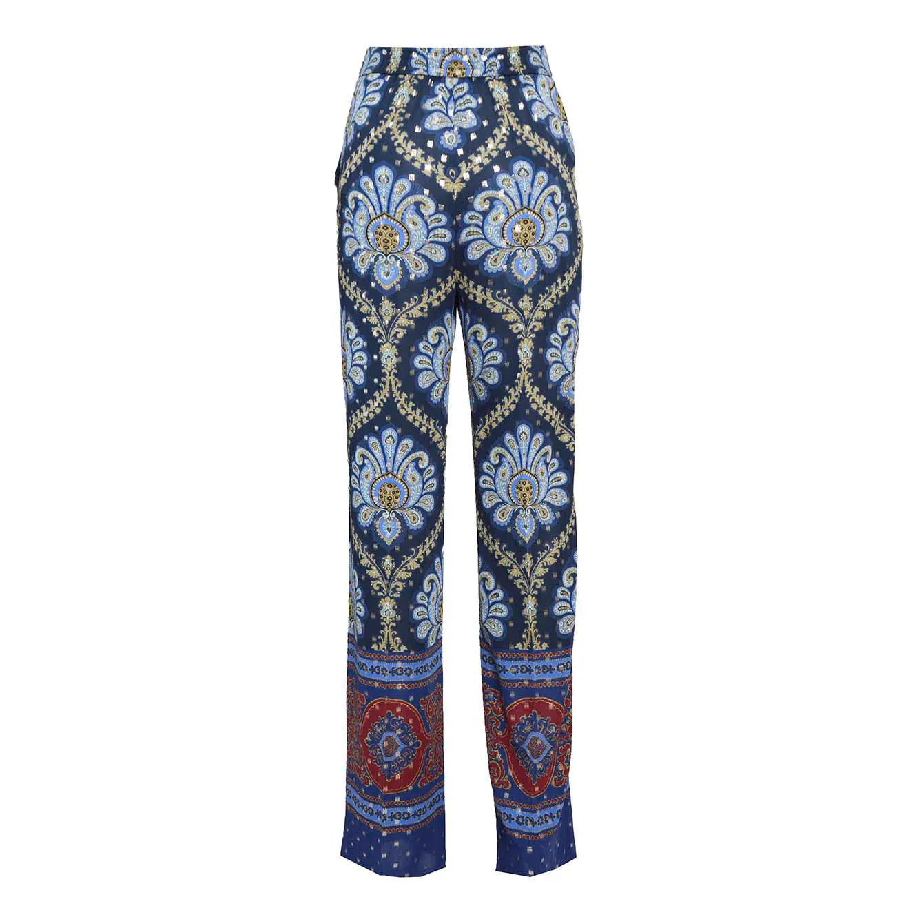 Pantalone in seta jacquard blu motivo paisley Etro