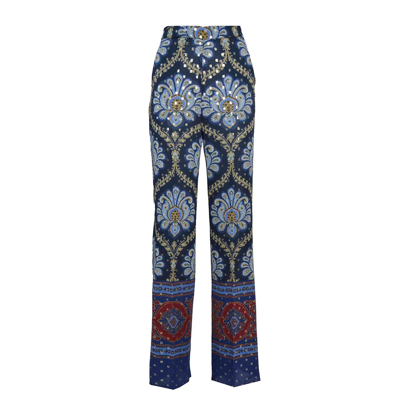 Pantalone in seta jacquard blu motivo paisley Etro