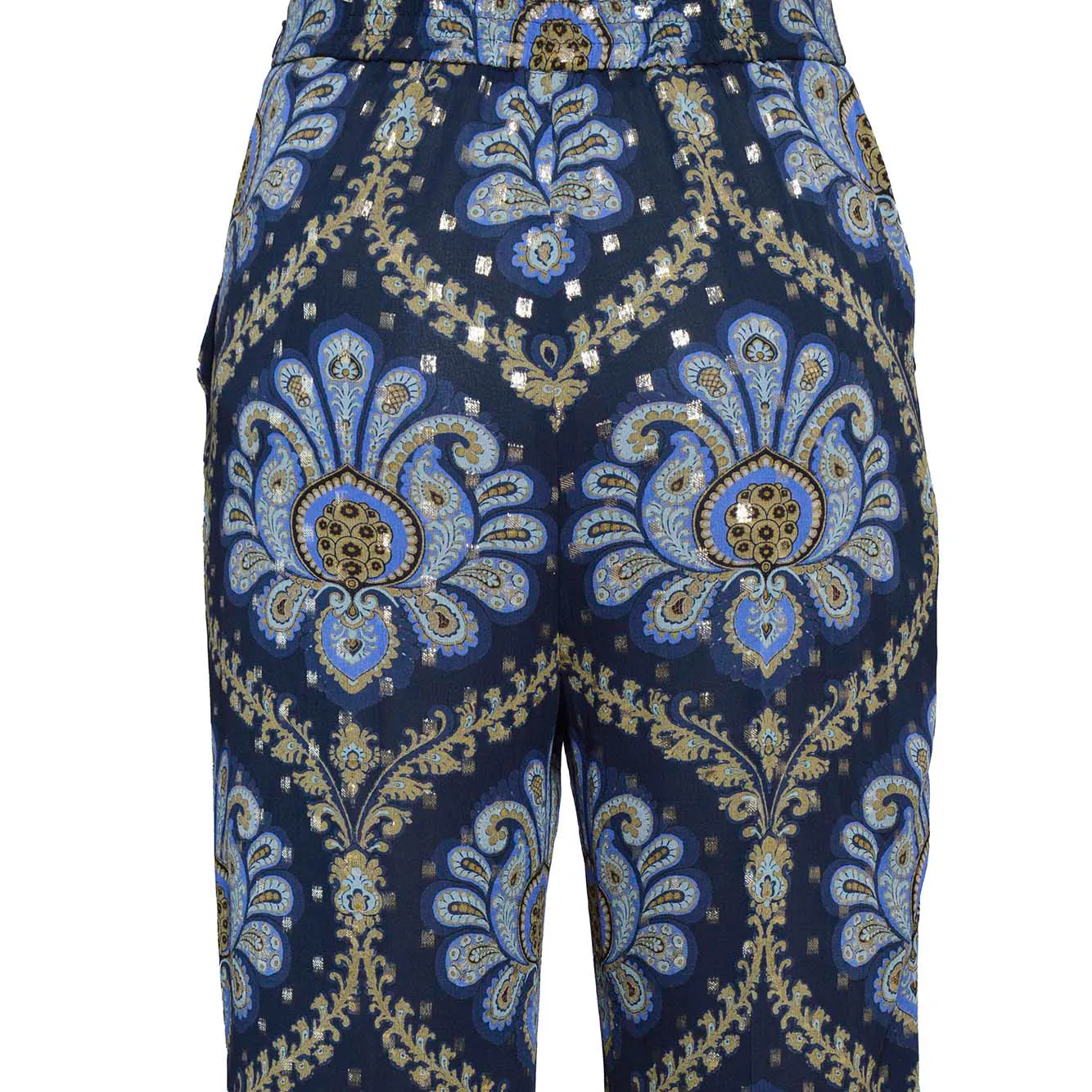 Pantalone in seta jacquard blu motivo paisley Etro