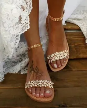 Sandali con strass piatti in cristallo Pantofole casual da donna 2022 Pantofole Infradito da spiaggia Bocca superficiale Open To