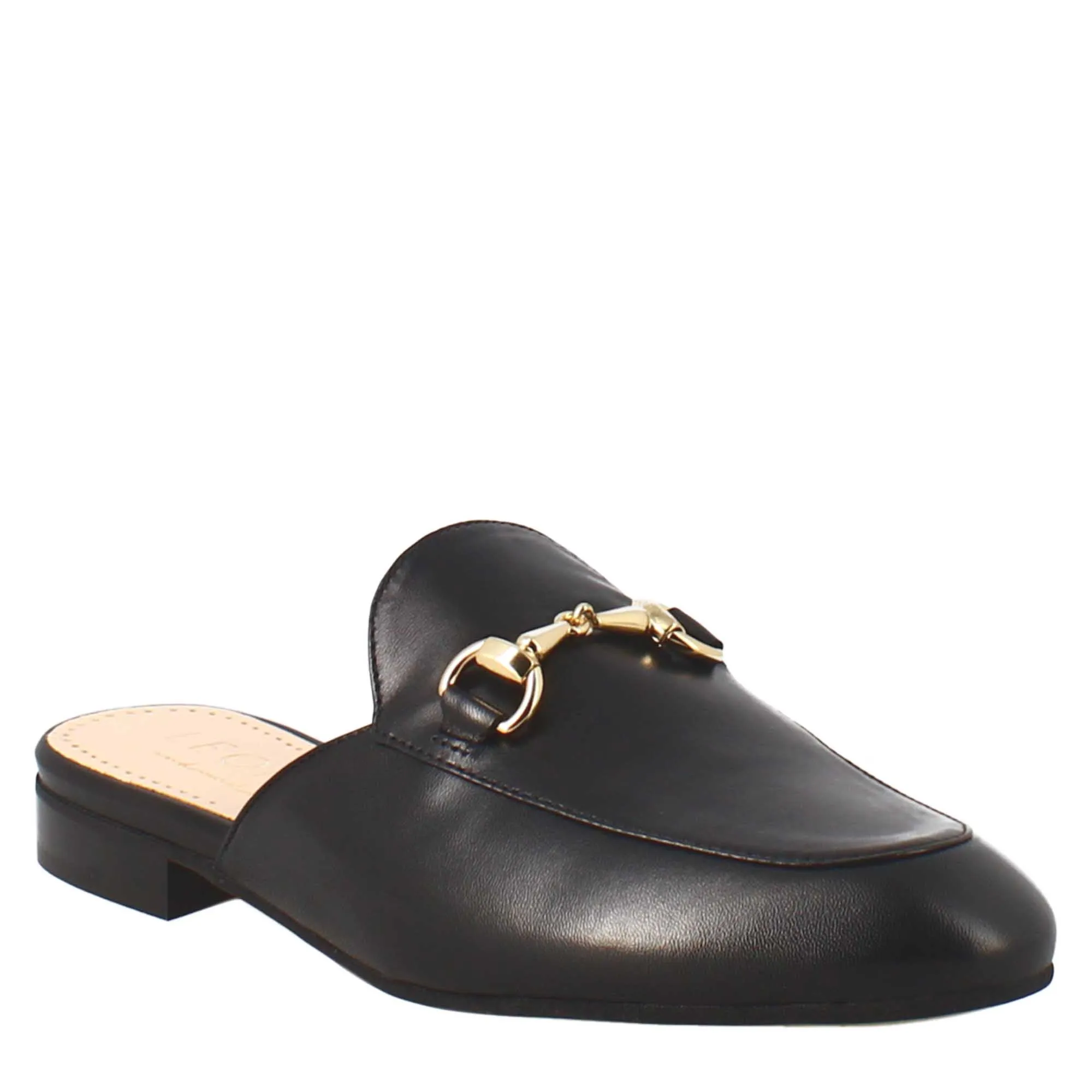 Scarpe mules con morsetto da donna artigianali in pelle color nero.