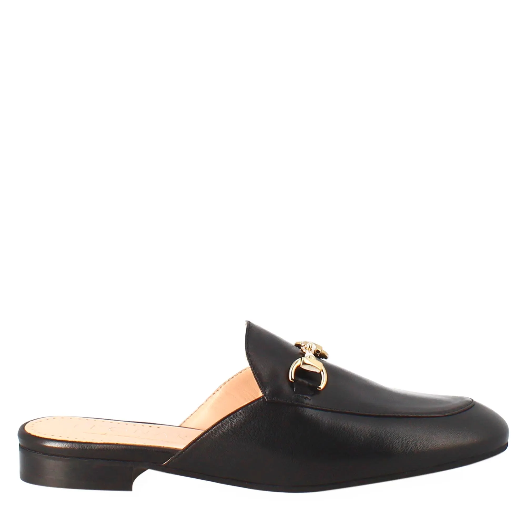 Scarpe mules con morsetto da donna artigianali in pelle color nero.