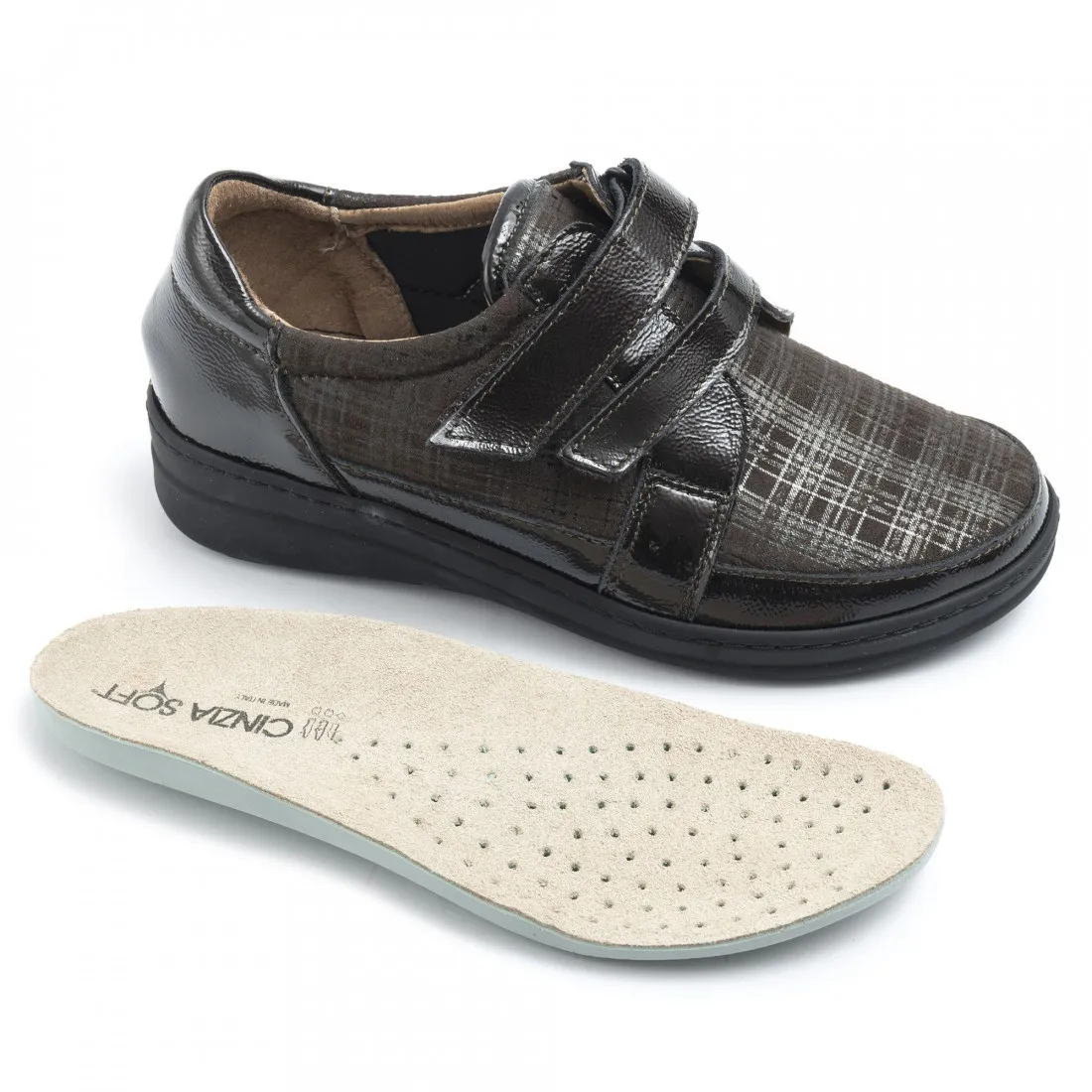 Slip on Cinzia Soft testa di moro in pelle con velcro