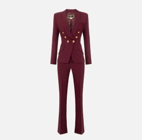 Tailleur in doppio crêpe stretch con giacca sciallata e pantalone a palazzo