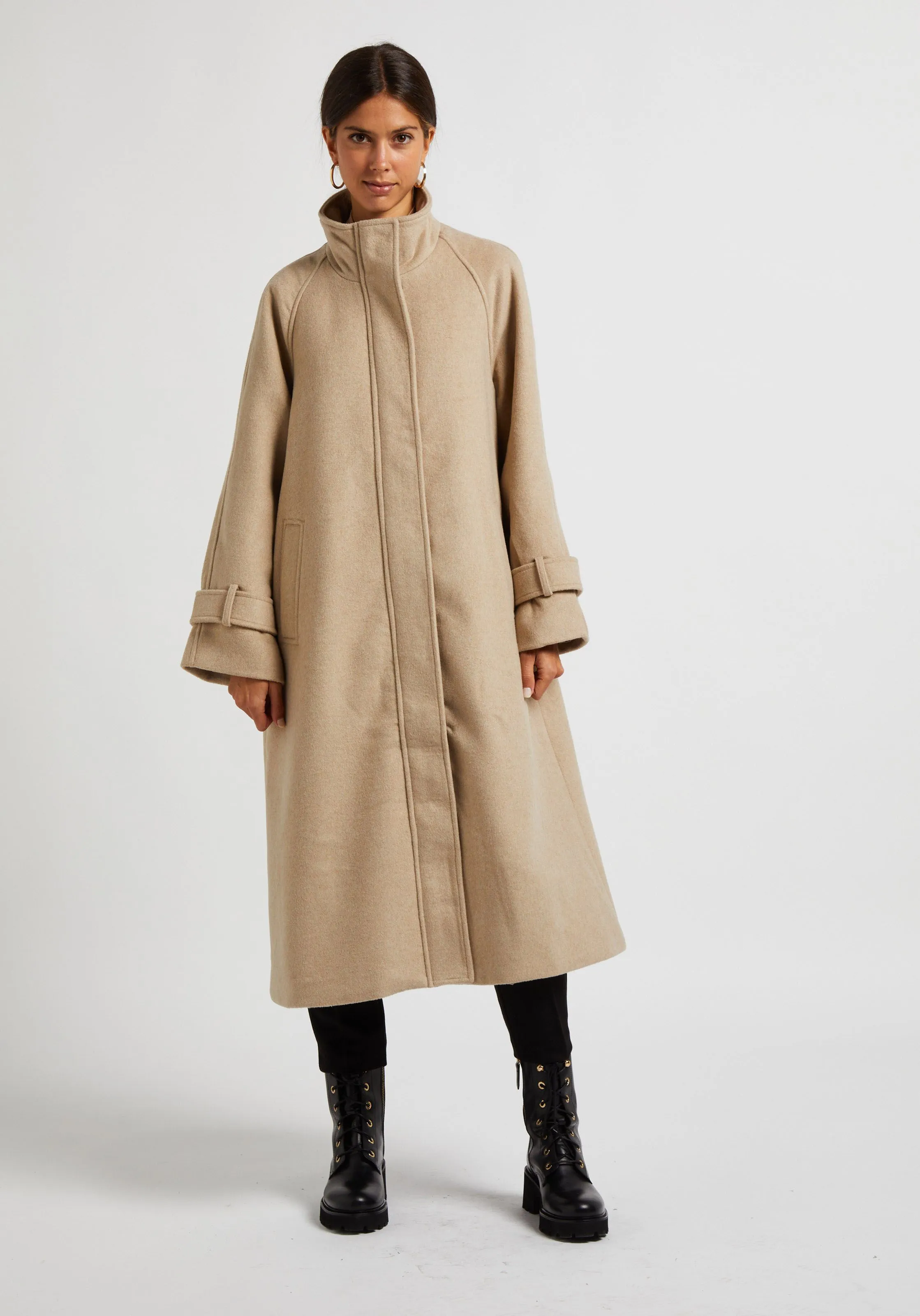  VILA   CADA - Cappotto lungo dritto con collo alto in misto lana riciclata | Beige