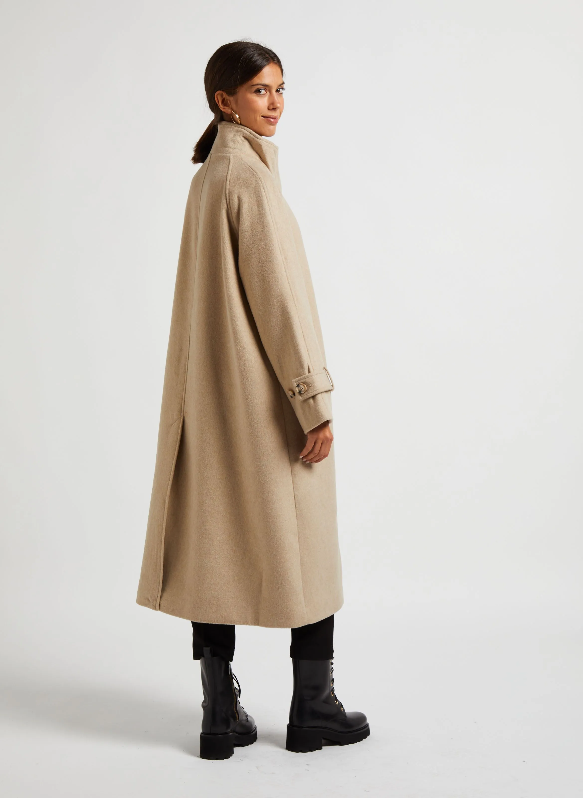  VILA   CADA - Cappotto lungo dritto con collo alto in misto lana riciclata | Beige