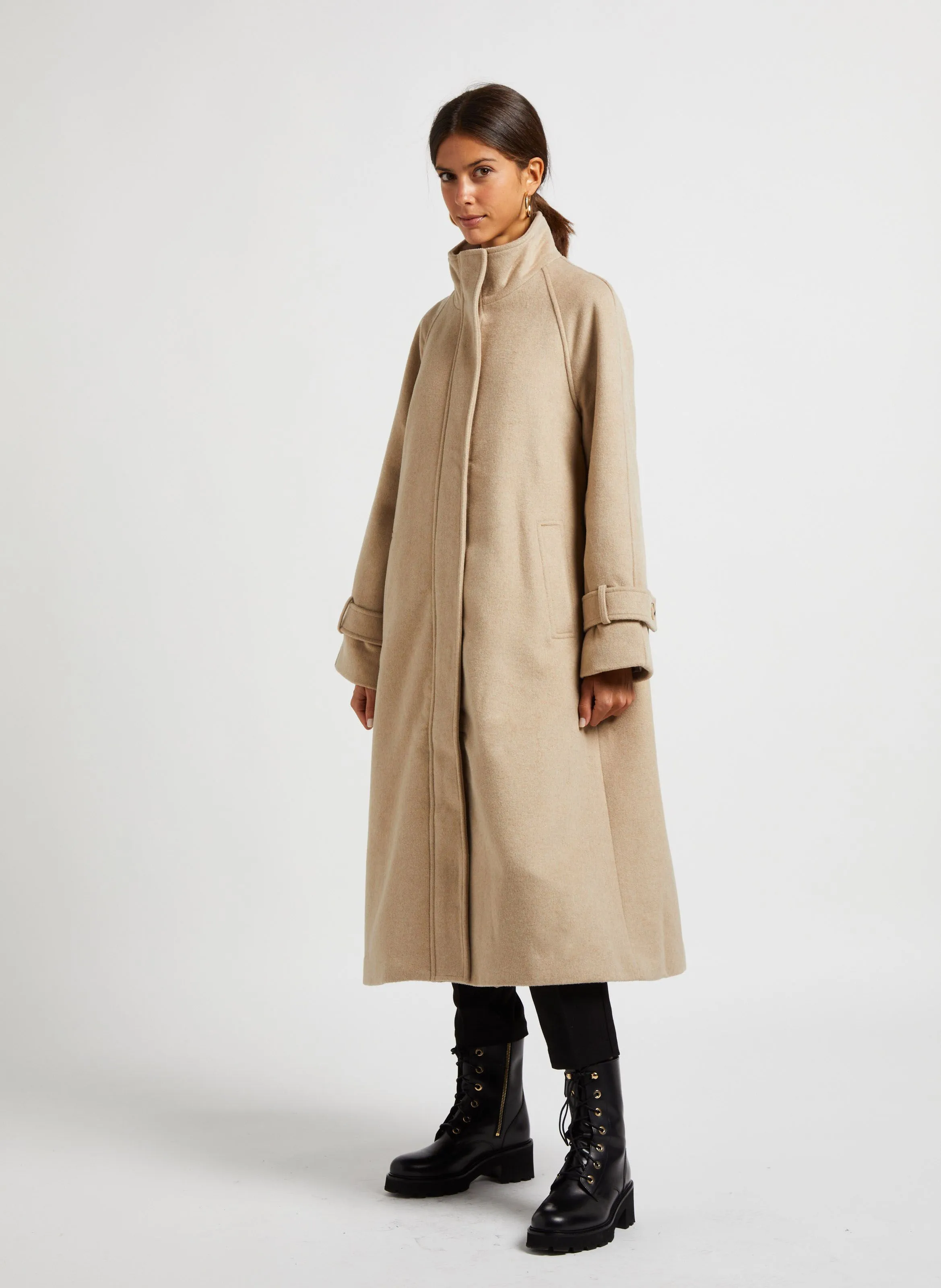  VILA   CADA - Cappotto lungo dritto con collo alto in misto lana riciclata | Beige